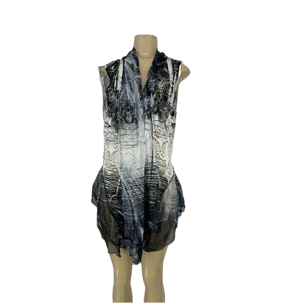 Kamana Large Women Open Front Mix Media Top Vest Sheer Breathable MN6